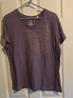 Sonoma Purple V-Neck Short Sleeve Top with Metallic Floral Detail